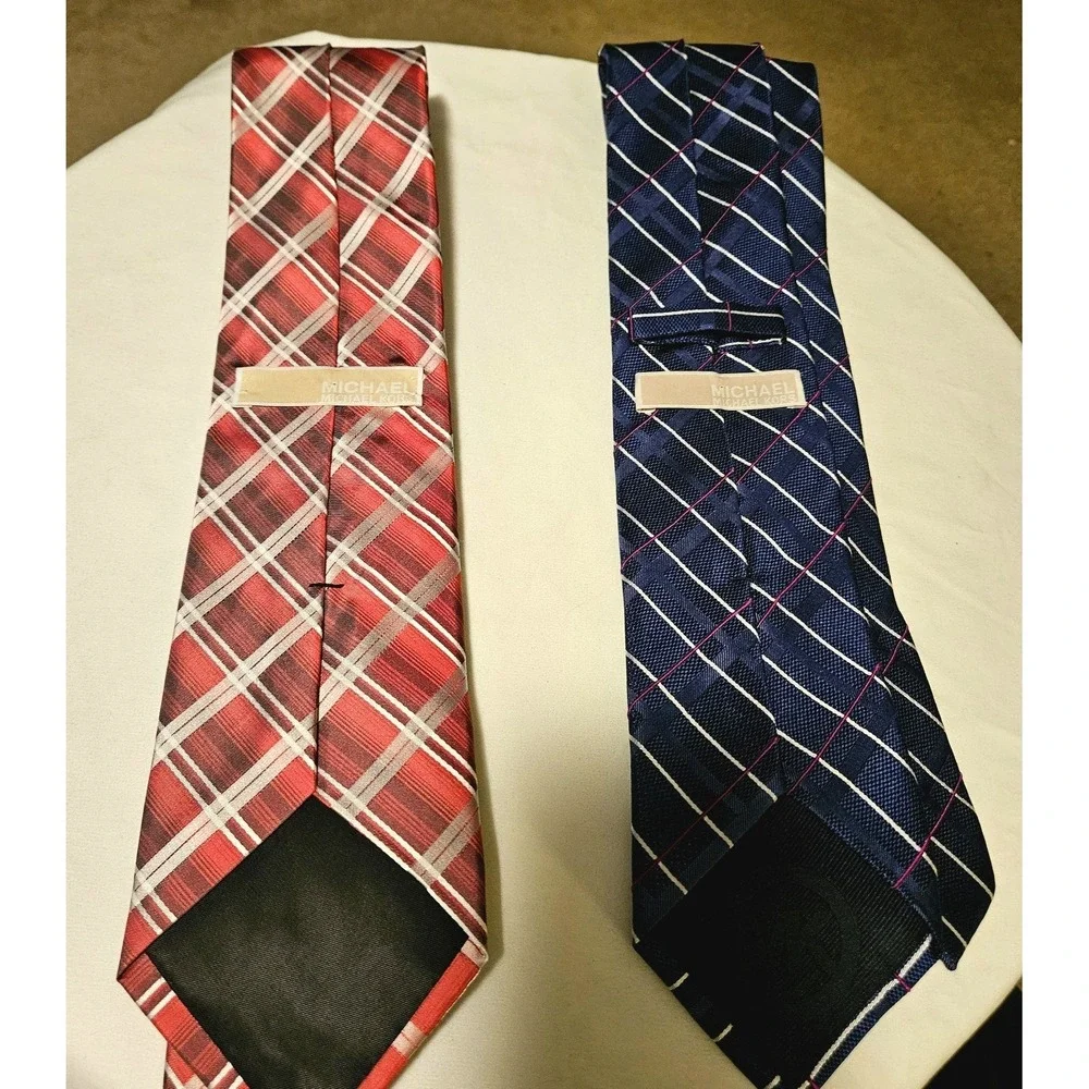 Pair of Michael Kors Neck Ties 2 Striped Geometric 100% Silk Preppy Casual Lot‎